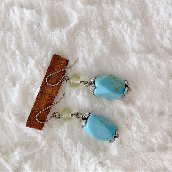 Turquoise and Green Yellow Apatite Drop Earrings - Picture 5 of 5